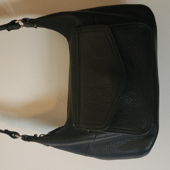 VINTAGE FOSSIL BLACK PEBBLED LEATHER SHOULDER BAG WITH FRONT POCKET - Picture 4 of 13